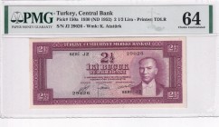 Turkey, 2 1/2 Lira, 1952, UNC, p150, 5.Emission
PMG 64
Estimate: USD 750-1.500