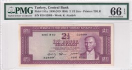 Turkey, 2 1/2 Lira, 1955, UNC, p151, 5.Emission
PMG 66 EPQ
Estimate: USD 750-1.500