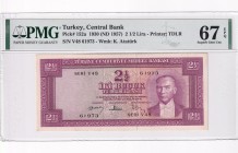 Turkey, 2 1/2 Lira, 1957, UNC, p152, 5.Emission
PMG 67 EPQ, High condition
Estimate: USD 1.250-2.500