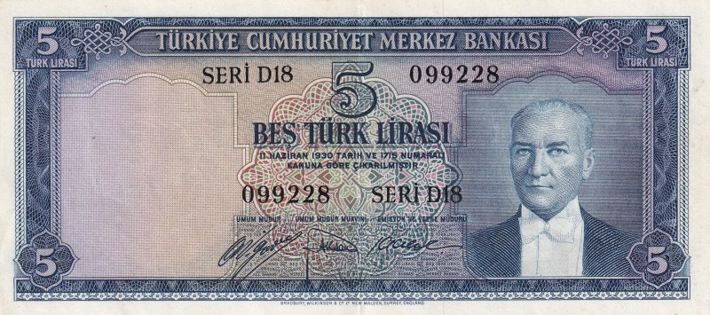 Turkey, 5 Lira, 1952, XF(+), p154, 5.Emission
Natural
Estimate: USD 75-150