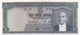 Turkey, 5 Lira, 1965, UNC, p174a, 5.Emission
There is a counting trace.
Estimate: USD 200-400