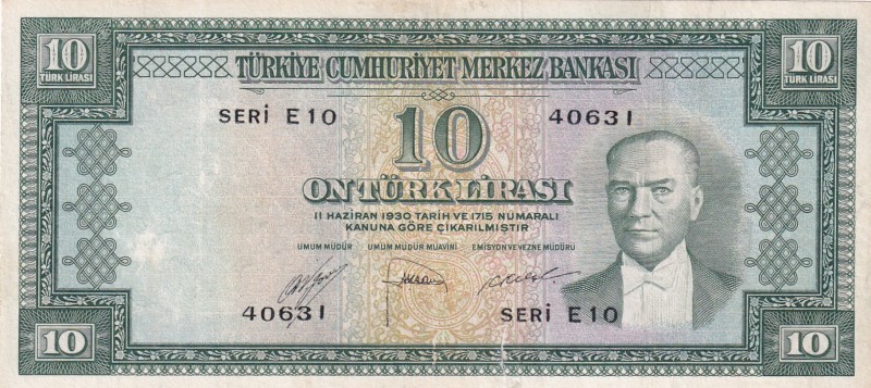 Turkey, 10 Lira, 1952, VF, p156, 5.Emission
2 cm tear glued.
Estimate: USD 30-...