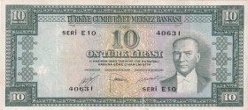 Turkey, 10 Lira, 1952, VF, p156, 5.Emission
2 cm tear glued.
Estimate: USD 30-60
