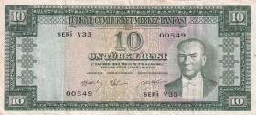 Turkey, 10 Lira, 1958, VF(+), p158, 5.Emission
Low Serial Number
Estimate: USD 100-200