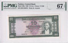 Turkey, 10 Lira, 1960, UNC, p159, 5.Emission
PMG 67 EPQ, High condition
Estimate: USD 750-1500