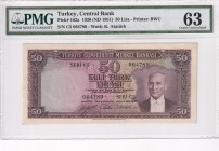 Turkey, 50 Lira, 1951, UNC, p162, 5.Emission
PMG 63
Estimate: USD 1.000-2.000
