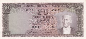 Turkey, 50 Lira, 1971, AUNC(+), p187A, 5.Emission
Slightly curved
Estimate: USD 75-150