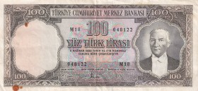 Turkey, 100 Lira, 1958, VF(+), p169, 5.Emission
There are rust stains
Estimate: USD 40-80
