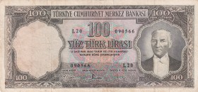 Turkey, 100 Lira, 1958, FINE(+), p169, 5.Emission
There are stains and openings.
Estimate: USD 30-60