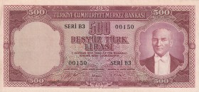 Turkey, 500 Lira, 1953, XF, p170, 5.Emission
Low Serial Number
Estimate: USD 750-1500