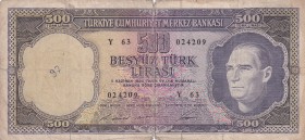 Turkey, 500 Lira, 1968, FINE, p183, 5.Emission
There are minor wear and small stains on the border edges.
Estimate: USD 20-40