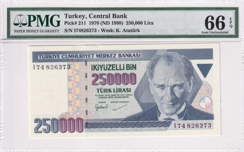 Turkey, 250.000 Lira, 1998, UNC, p211, 7.Emission
PMG 66 EPQ
Estimate: USD 20-...