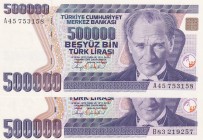 Turkey, 500.000 Lira, 1993, UNC, p208a, 7.Emission
(Total 2 banknotes)
Estimate: USD 25-50