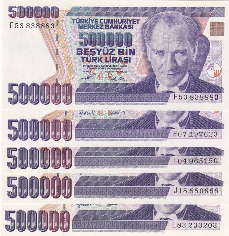 Turkey, 500.000 Lira, 1994/1997, UNC, p208c, p22, (Total 5 banknotes)
7. Emissi...