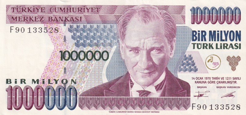 Turkey, 1.000.000 Lira, 1995, AUNC, p209a, 7.Emission
Last Prefix
Estimate: US...