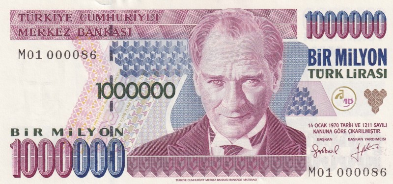 Turkey, 1.000.000 Lira, 1996, UNC, p209c, 7.Emission
Top 100 Serial Numbers
Es...
