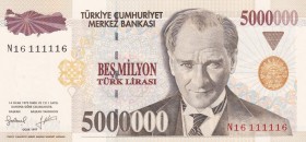 Turkey, 5.000.000 Lira, 1997, UNC, p210b, 7.Emission
Nice serial number
Estimate: USD 400-800