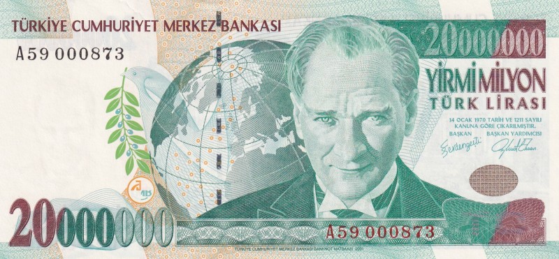 Turkey, 20.000.000 Lira, 2001, UNC, p215, 7.Emission
There are very little dent...