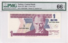 Turkey, 1 New Lira, 2005, UNC, p216, 8.Emission
PMG 66 EPQ
Estimate: USD 20-40