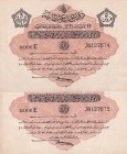 Turkey, Ottoman Empire, 5 Piastres, 1916, AUNC, p79, (Total 2 consecutive banknotes)
V. Mehmed Reşad Period, AH: 22 December 1331, sign: Talat / Hüse...