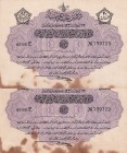 Turkey, Ottoman Empire, 20 Piastres, 1916, UNC, p80, (Total 2 consecutive banknotes)
V. Mehmed Reşad Period, AH: 22 December 1331, sign: Talat / Hüse...