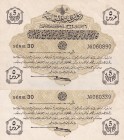 Turkey, Ottoman Empire, 5 Piastres, 1916, UNC, p87, (Total 2 banknotes)
V. Mehmed Reşad Period, AH: 6 August 1332,sign: Talat / Hüseyin Cahid
Estima...