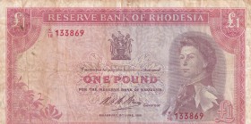 Rhodesia, 1 Pound, 1966, VF, p28a
Queen Elizabeth II. Potrait
Estimate: USD 100-200