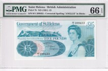 Saint Helena, 5 Pounds, 1981, UNC, p7b
PMG 66 EPQ, Queen Elizabeth II. Potrait
Estimate: USD 50-100