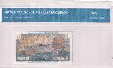 Saint Pierre & Miquelon, 5 Francs, 1950/1960, UNC, p22
Estimate: USD 75-150