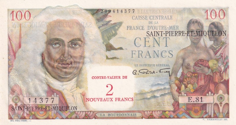Saint Pierre & Miquelon, 2 Nouveaux Francs on 100 Francs, 1963, UNC, p32
Estima...