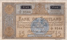 Scotland, 5 Pounds, 1961, VF, p103
Stained
Estimate: USD 50-100