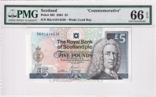 Scotland, 5 Pounds, 2004, UNC, p363
PMG 66 EPQ, Commemorative banknot
Estimate: USD 30-60