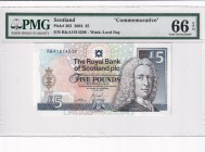 Scotland, 5 Pounds, 2004, UNC, p363
PMG 66 EPQ, Commemorative banknot
Estimate: USD 35-70