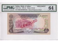 Sudan, 5 Pounds, 1970, UNC, p14as, SPECIMEN
PMG 64, Cancelled
Estimate: USD 100-200