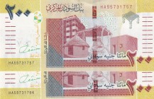 Sudan, 200 Pounds, 2019, UNC, pNew, (Total 2 banknotes)
Estimate: USD 30-60