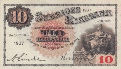Sweden, 10 Kronor, 1937, UNC(-), p34t
Estimate: USD 25-50