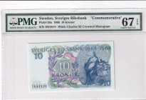 Sweden, 10 Kronor, 1968, UNC, p56a
PMG 67 EPQ, High condition
Estimate: USD 25-50