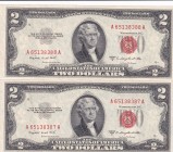 United States of America, 2 Dollars, 1953, UNC, p380b, (Total 2 consecutive banknotes)
Estimate: USD 40-80