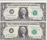 United States of America, 1 Dollar, 1969, UNC, p449c, p449e, (Total 2 banknotes)
The first 1000 serial numbers, Including the Letter, Full twin.
Est...