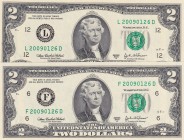 United States of America, 2 Dollars, 2003, UNC, p516b, (Total 2 banknotes)
8 digits twin, Day-Month-Year Team
Estimate: USD 150-300