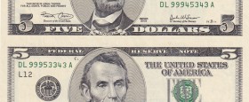 United States of America, 5 Dollars, 2003, UNC, p517a, ERROR
Incorrect Cut
Estimate: USD 75-150