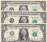 United States of America, 1 Dollar, 2009, UNC, p530, (Total 3 banknotes)
The first 10.000 serial numbers, Including the Letter, Full triplet.
Estima...