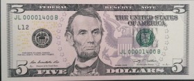 United States of America, 5 Dollars, 2009, UNC, p531
Low serial
Estimate: USD 50-100