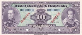 Venezuela, 10 Bolivares, 1977, UNC, p51s3, SPECIMEN
Estimate: USD 50-100