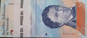 Venezuela, 2 Bolívares, 2012, UNC, p88, BUNDLE
(Total 100 consecutive banknotes)
Estimate: USD 20-40