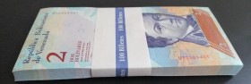 Venezuela, 2 Bolívares, 2013, UNC, p88, BUNDLE
(Total 100 consecutive banknotes)
Estimate: USD 20-40
