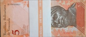 Venezuela, 5 Bolívares, 2013, UNC, p89, BUNDLE
(Total 100 consecutive banknotes)
Estimate: USD 20-40