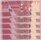 Zimbabwe, 10 Dollars, 2020, UNC, pNew, (Total 5 consecutive banknotes)
Estimate: USD 15-30