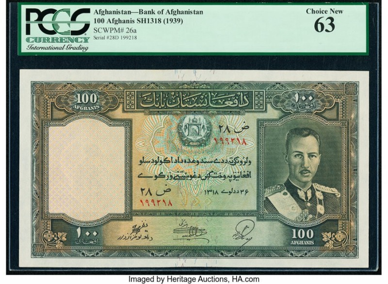 Afghanistan Bank of Afghanistan 100 Afghanis ND (1939) / SH1318 Pick 26a PCGS Ch...