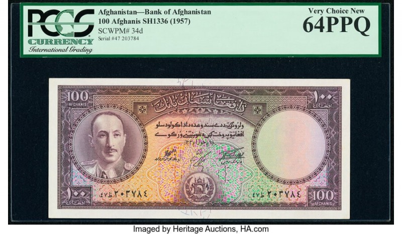 Afghanistan Bank of Afghanistan 100 Afghanis ND (1957) / SH1336 Pick 34d PCGS Ve...
